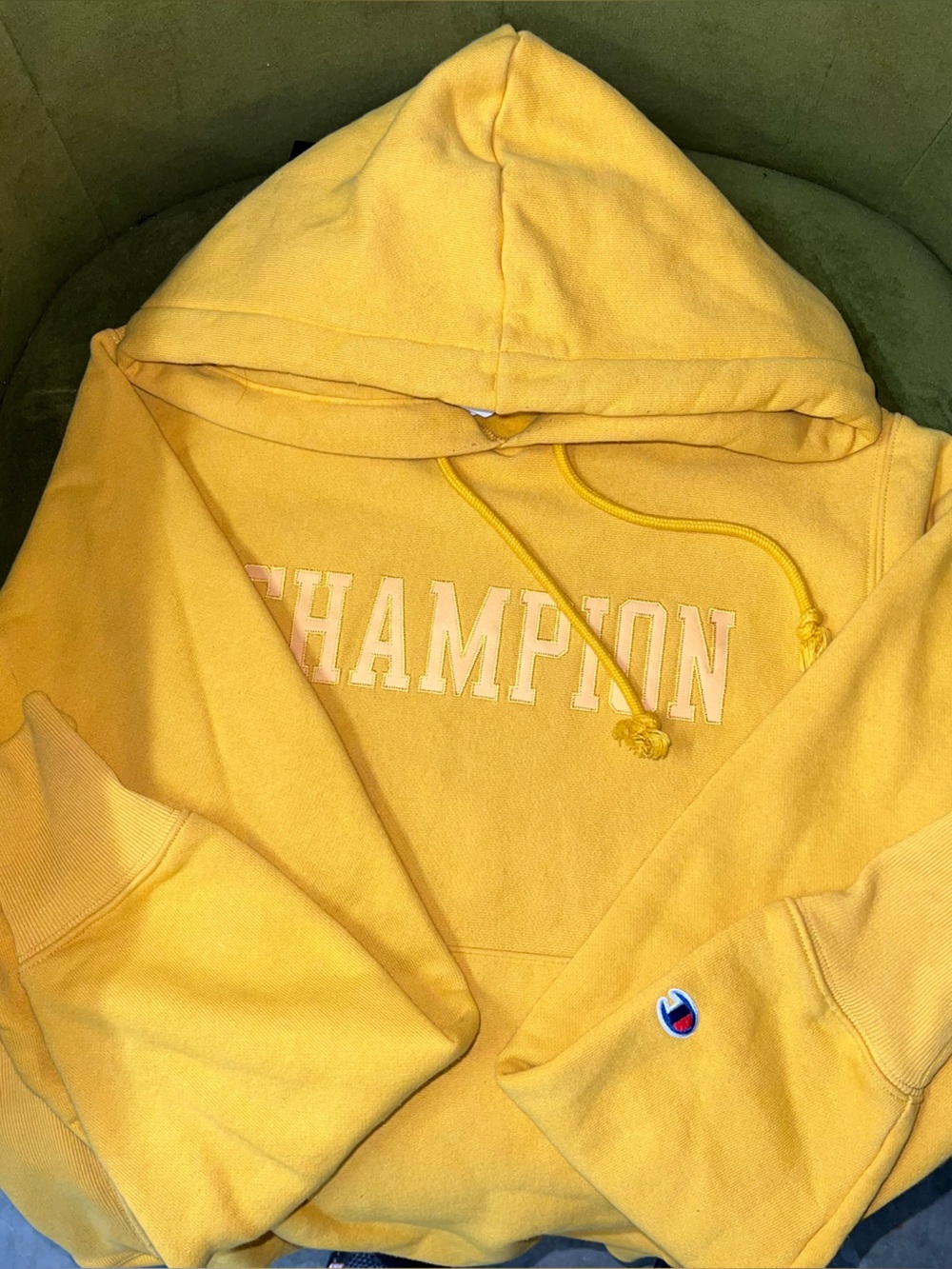 Champion Varsity Hoodie Bright Yellow Reverse Weave Hooded Sweatshirt